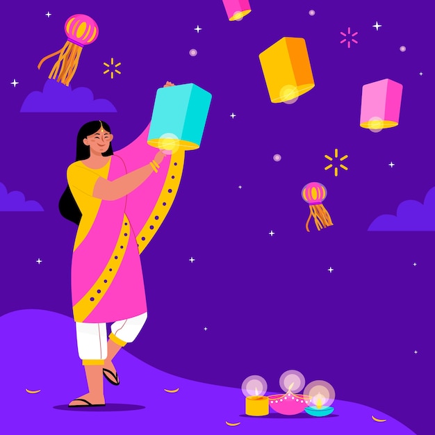 Vector ilustración plana para la celebración del festival diwali