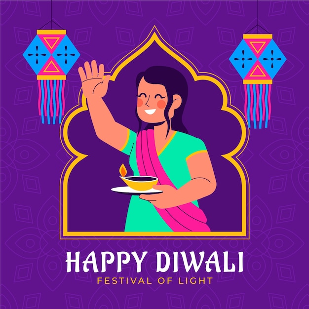 Ilustración plana para la celebración del festival hindú de diwali