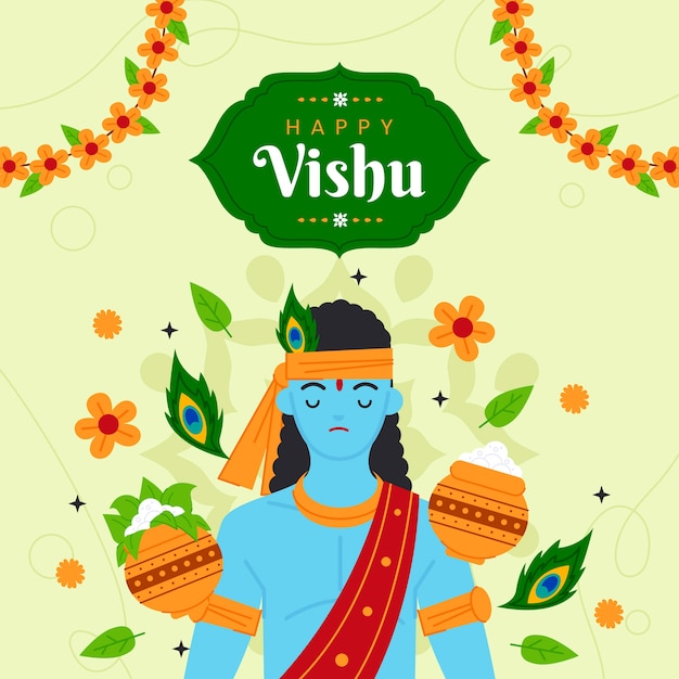Ilustración plana para la celebración del festival hindú vishu