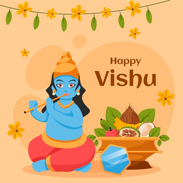 Ilustración plana para la celebración del festival hindú vishu
