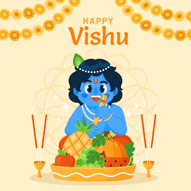 Ilustración plana para la celebración del festival hindú vishu