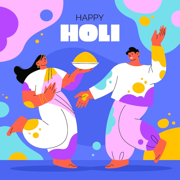 Ilustración plana para la celebración del festival de Holi.