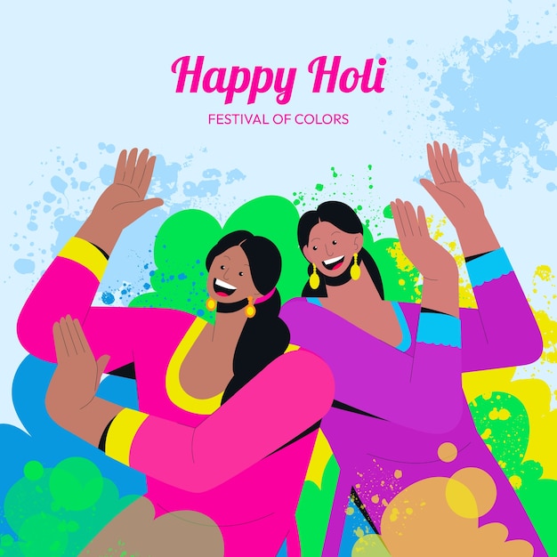 Ilustración plana para la celebración del festival holi