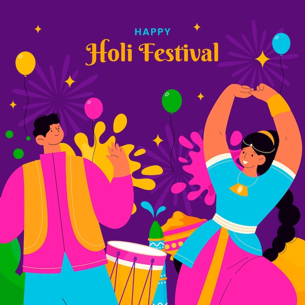 Vector ilustración plana para la celebración del festival de holi.