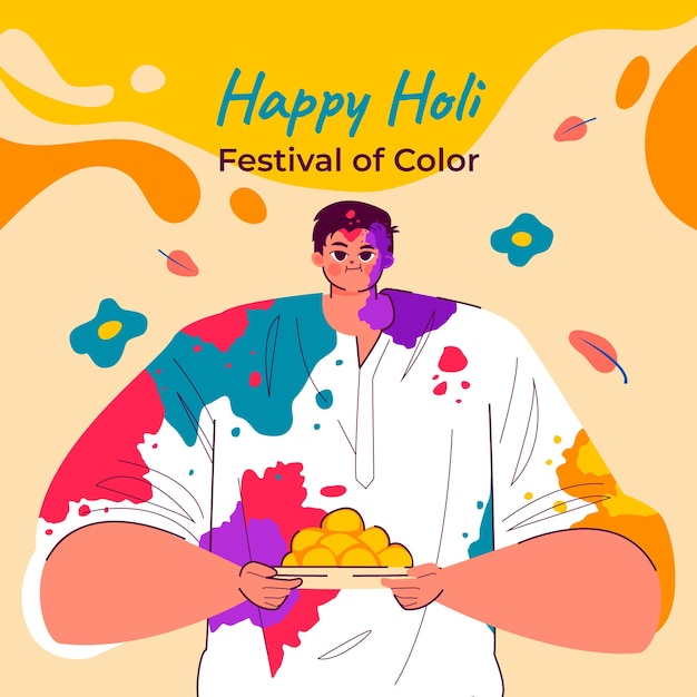 Ilustración plana para la celebración del festival de Holi.