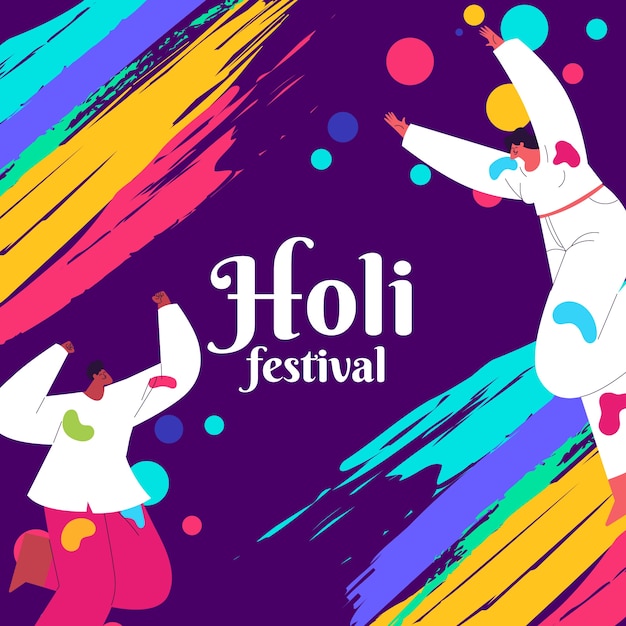 Ilustración plana para la celebración del festival holi