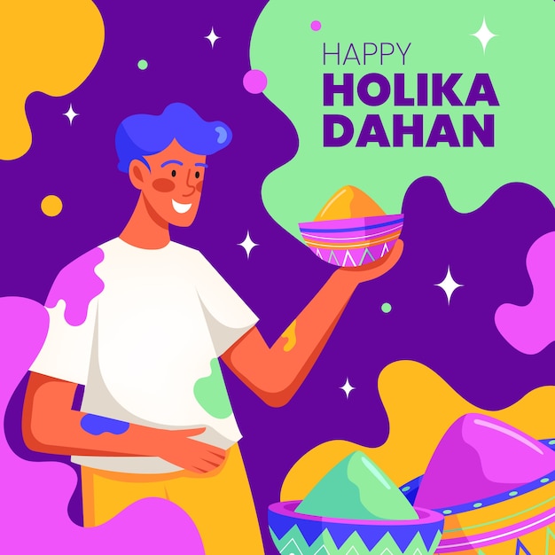 Ilustración plana de celebración del festival holika dahan