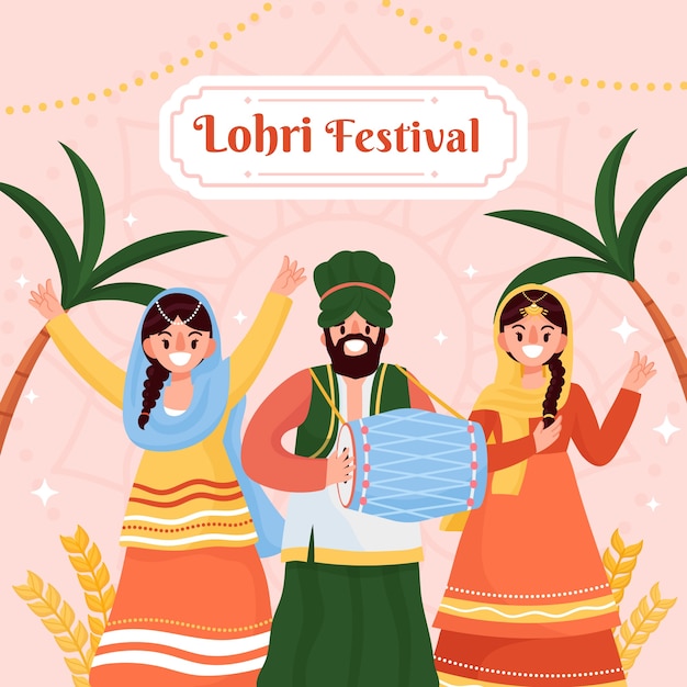 Ilustración plana para la celebración del festival lohri