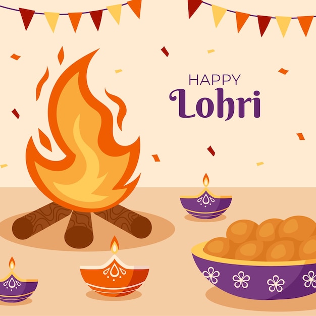 Ilustración plana para la celebración del festival lohri