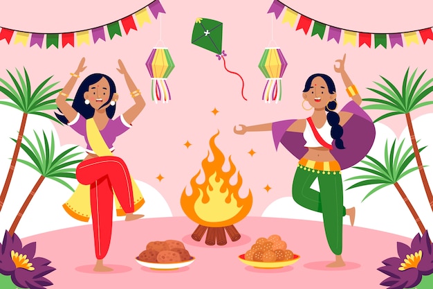 Vector ilustración plana para la celebración del festival lohri