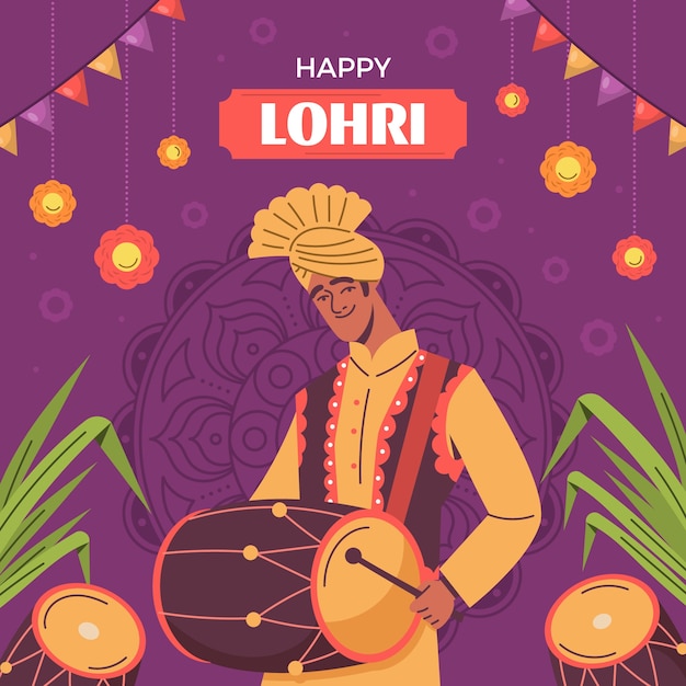 Ilustración plana para la celebración del festival lohri