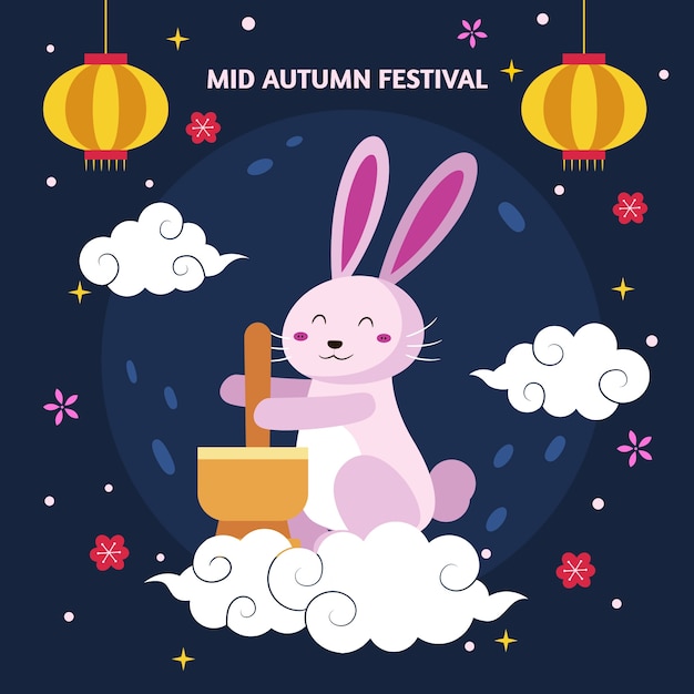 Ilustración plana para la celebración del festival del medio otoño.