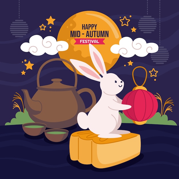 Vector ilustración plana para la celebración del festival del medio otoño.