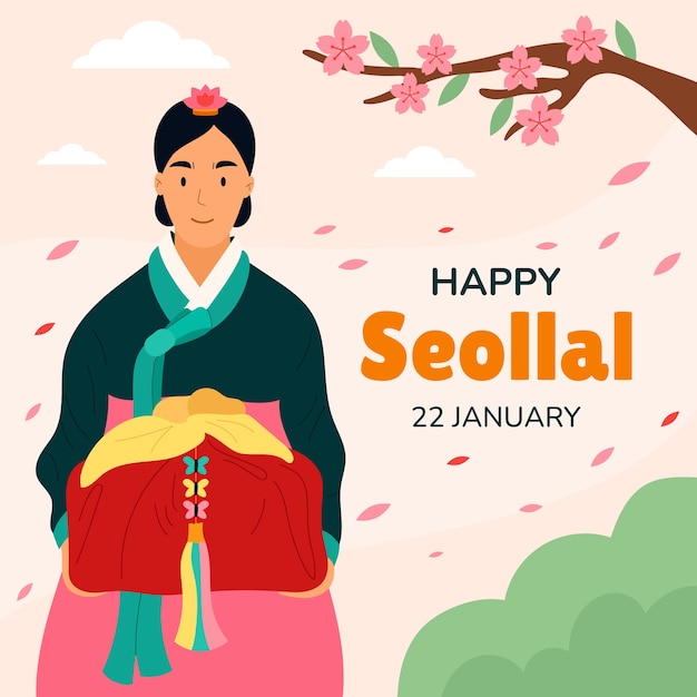 Ilustración plana para la celebración del festival seollal