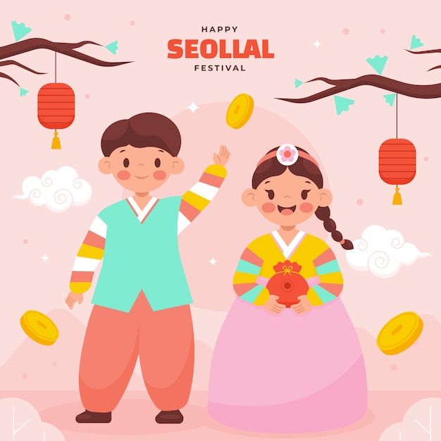 Ilustración plana para la celebración del festival seollal
