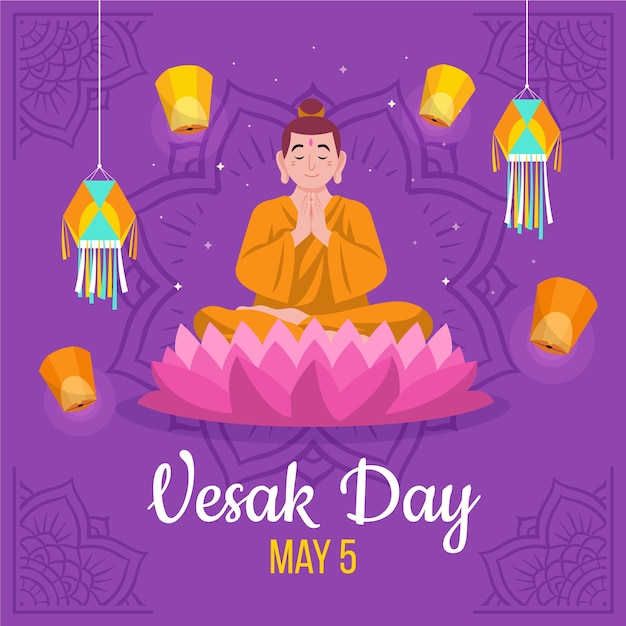 Vector ilustración plana para la celebración del festival vesak