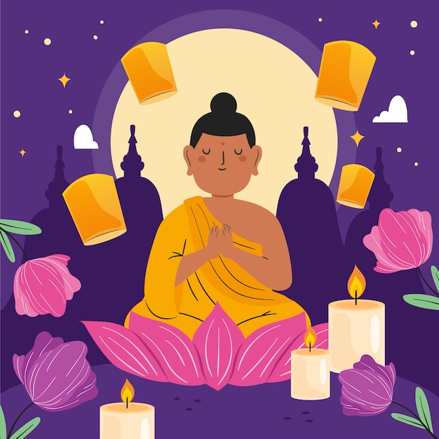 Ilustración plana para la celebración del festival vesak