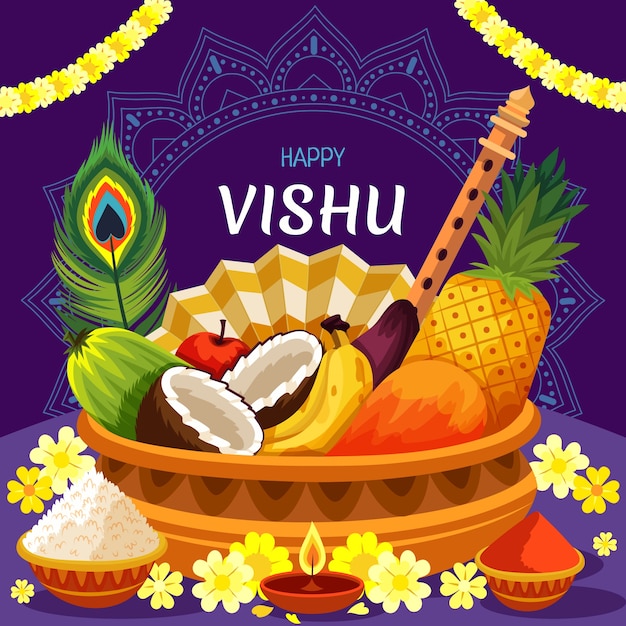 Ilustración plana para la celebración del festival vishu