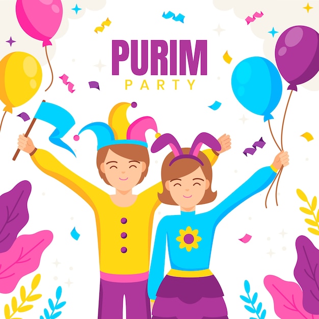 Ilustración plana para la celebración de la festividad de purim