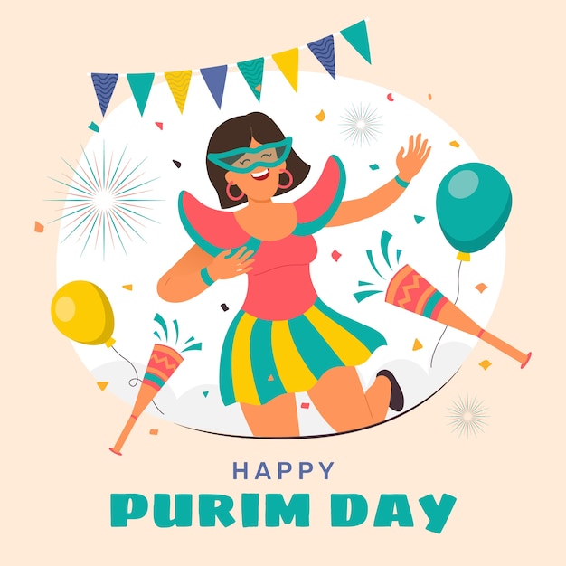 Ilustración plana para la celebración de la festividad de purim