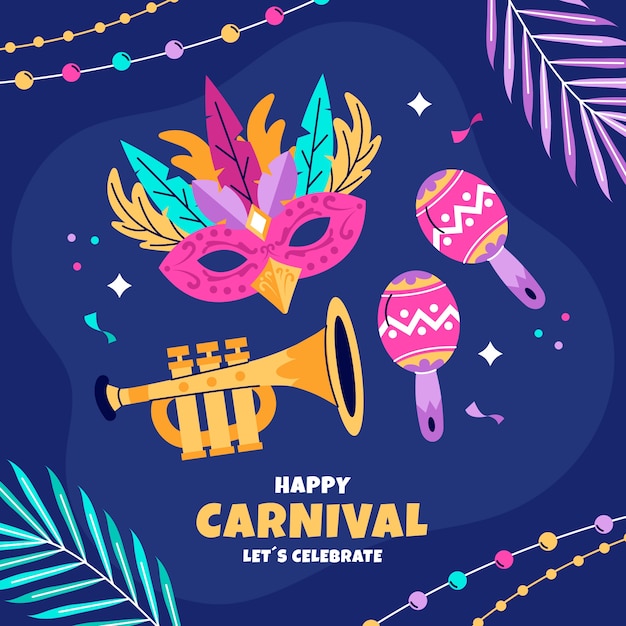 Ilustración plana para la celebración de la fiesta del carnaval