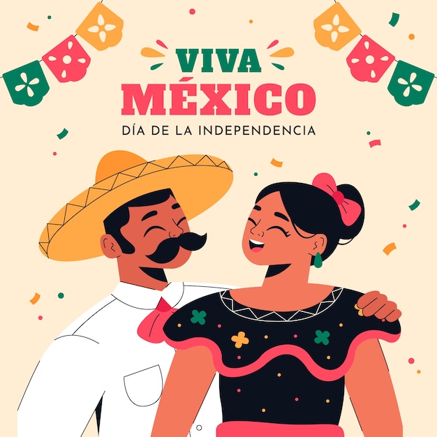 Ilustración plana para la celebración de la independencia de méxico