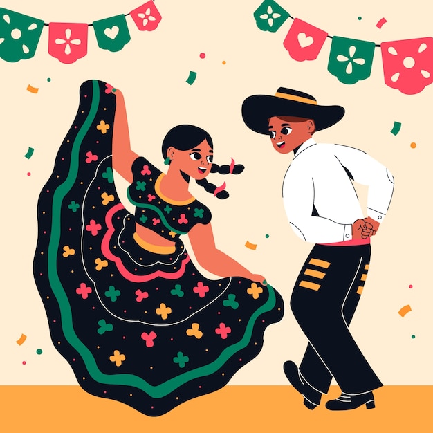 Ilustración plana para la celebración de la independencia de méxico