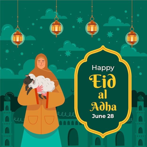 Ilustración plana para la celebración islámica de eid al-adha