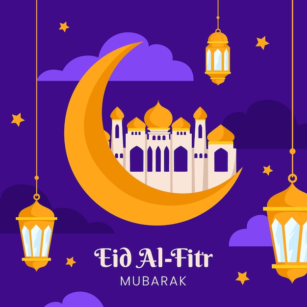 Ilustración plana para la celebración islámica de eid al-fitr