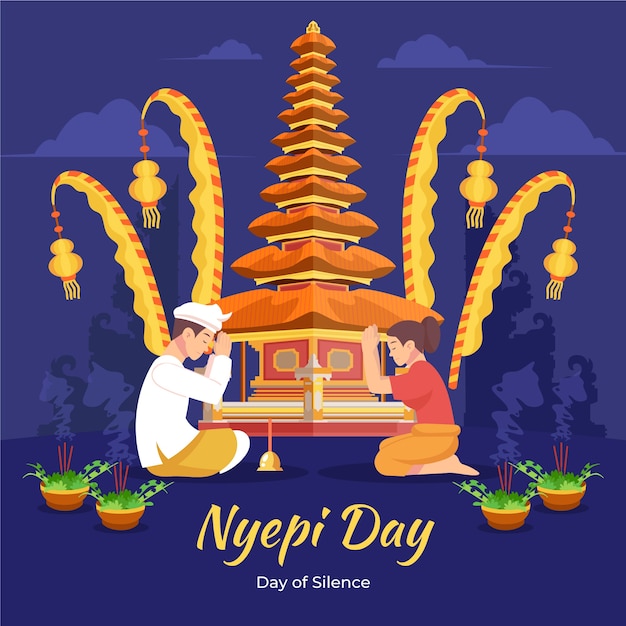 Ilustración plana para la celebración de nyepi indonesio.