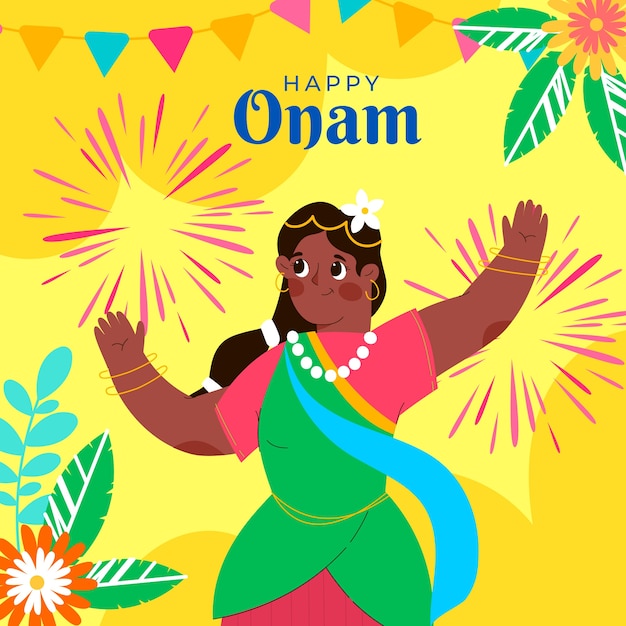 Ilustración plana para la celebración de onam