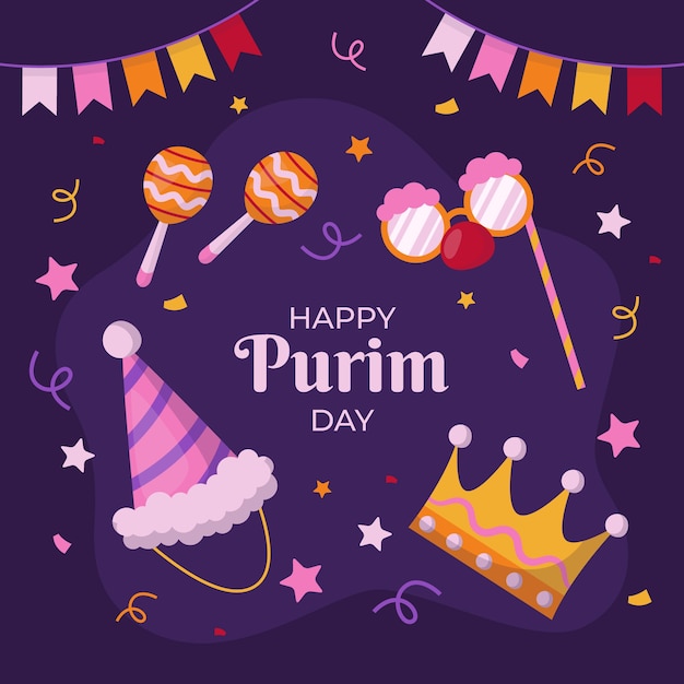 Ilustración plana para la celebración de purim