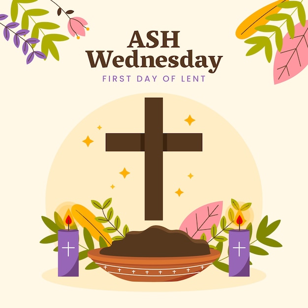 Ilustración plana para la celebración religiosa del miércoles de ceniza