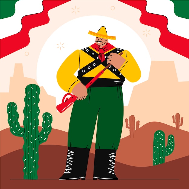 Vector ilustración plana para la celebración de la revolución mexicana.