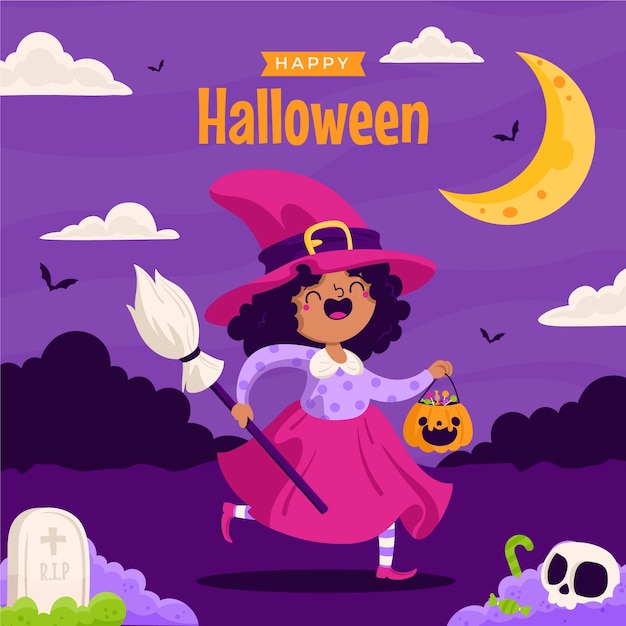 Ilustración plana para la celebración de la temporada de halloween