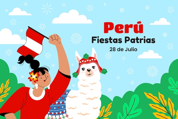 Ilustración plana para celebraciones de fiestas patrias peruanas.