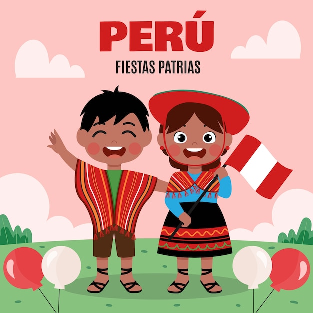 Ilustración plana para celebraciones de fiestas patrias peruanas.