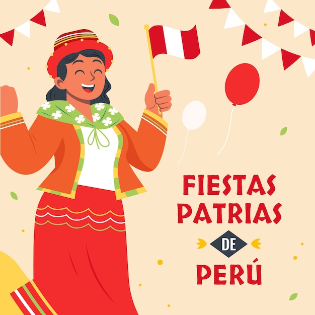 Ilustración plana para celebraciones de fiestas patrias peruanas.