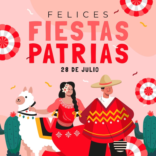 Vector ilustración plana para celebraciones de fiestas patrias peruanas.