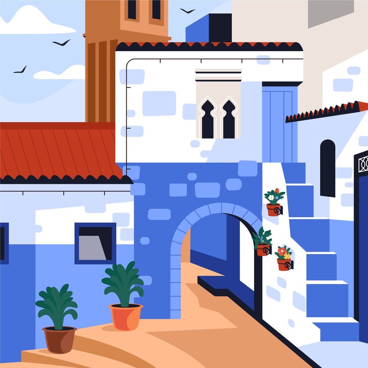 Vector ilustración plana de la ciudad de marruecos