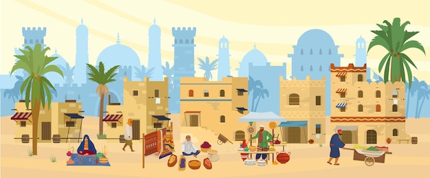 Ilustración plana de la ciudad del Medio Oriente.