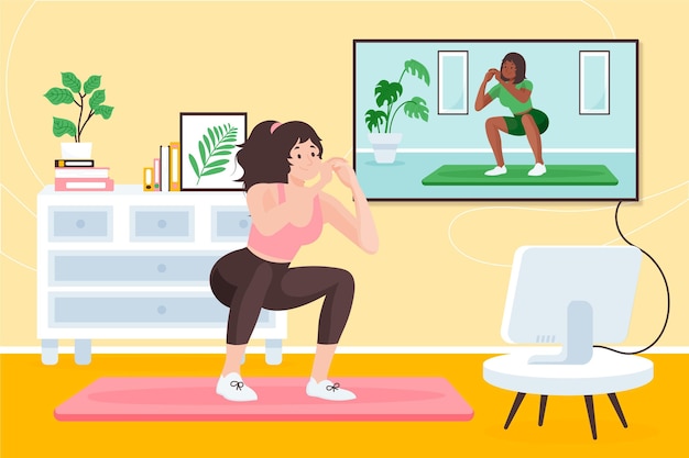 Ilustración plana de clases de deporte online