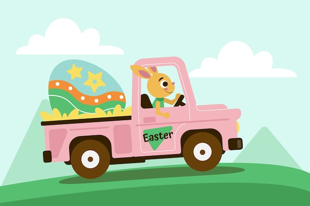 Ilustración plana del coche de pascua