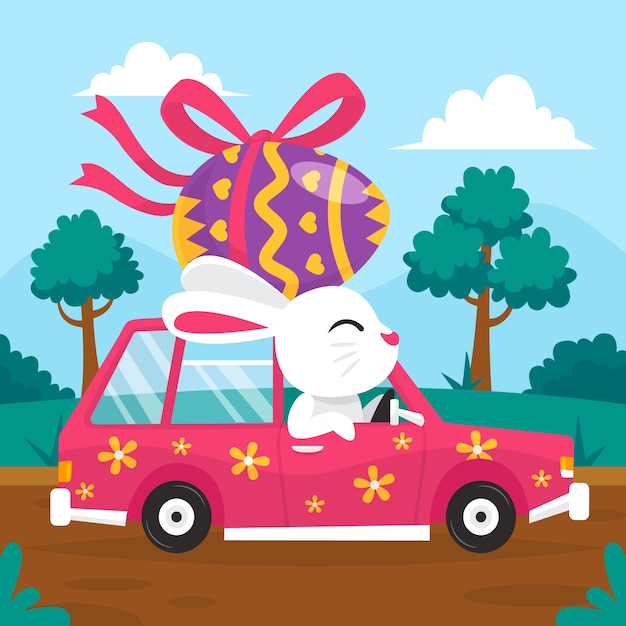 Ilustración plana del coche de pascua