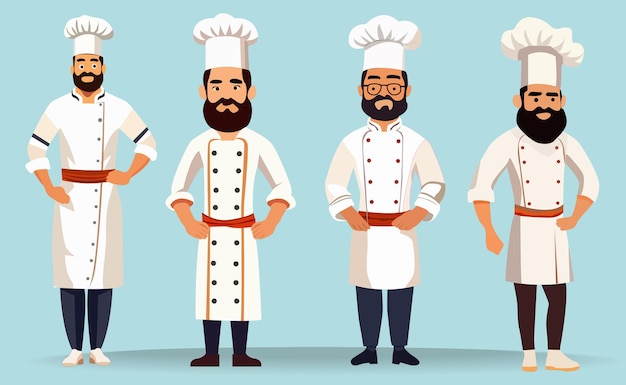 Ilustración plana de la colección de chefs