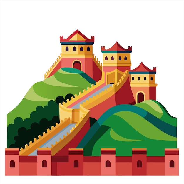 Ilustración plana colorida del icónico punto de referencia de la Gran Muralla China