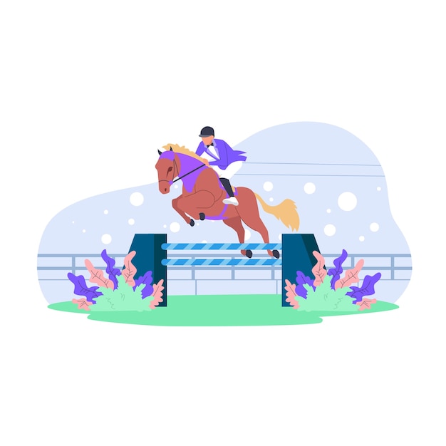 Vector ilustración plana de competición de carreras de caballos