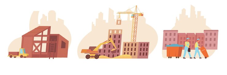 Vector ilustración plana de composición de construcción de viviendas