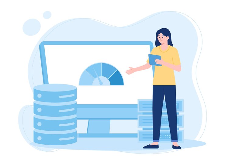 Vector ilustración plana del concepto de almacenamiento de datos o indicador de almacenamiento en la pantalla de la computadora