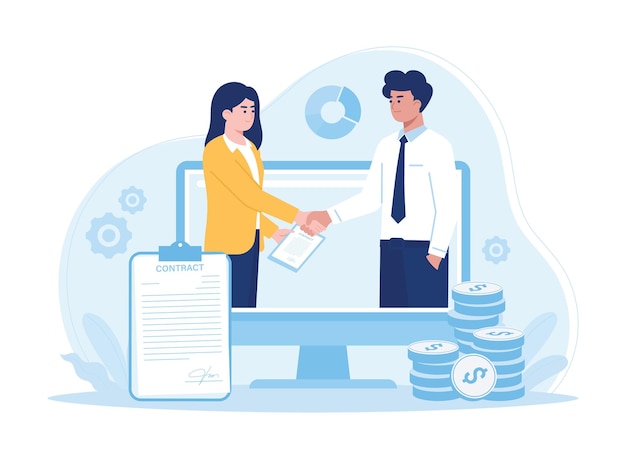 Ilustración plana del concepto de contrato de trabajo en línea